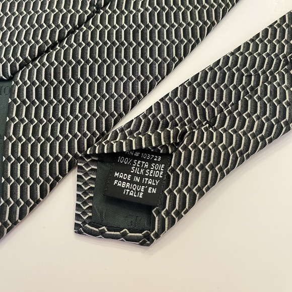 Giorgio Armani Collezioni Silk Tie Mens 53.5x3.75" Forest Green Geometric Italy - Picture 7 of 11